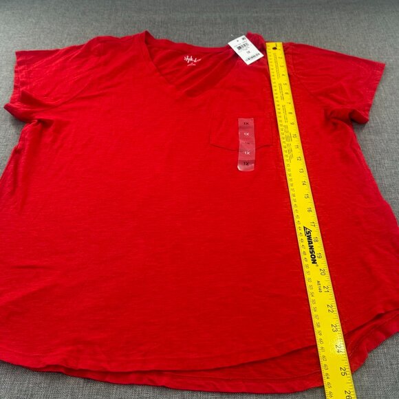 Style & Co Basic Red Shirt Lightweight Plus 1X Cotton Blend Short Sleeve V-Neck - Picture 6 of 10